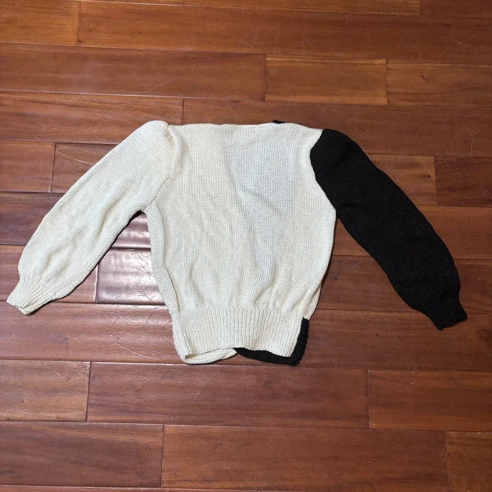 VTG 80s Nannell Hand Knit WrapStyle Sweater Black/Cream Woolblend Art To Wear|Md